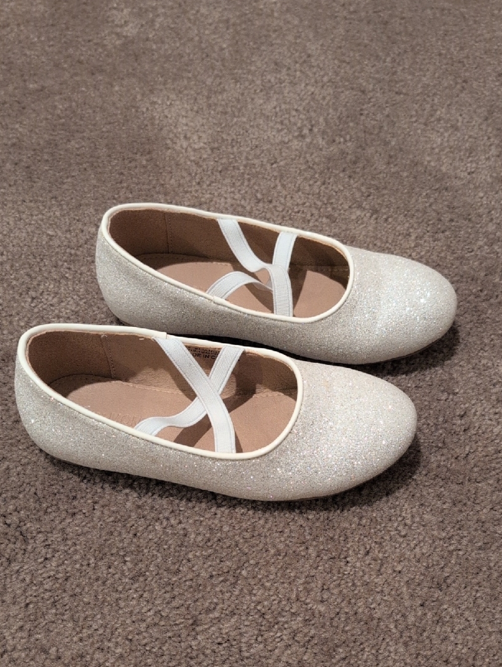 Girls Sparkle Ballet Flats with Cross Strap - Ivory